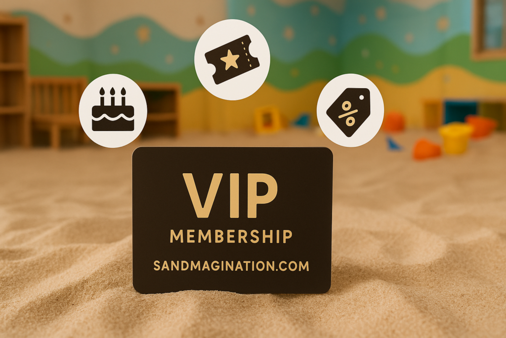 A VIP membership card surrounded by icons representing perks like a birthday cake, event ticket, and discount tag.